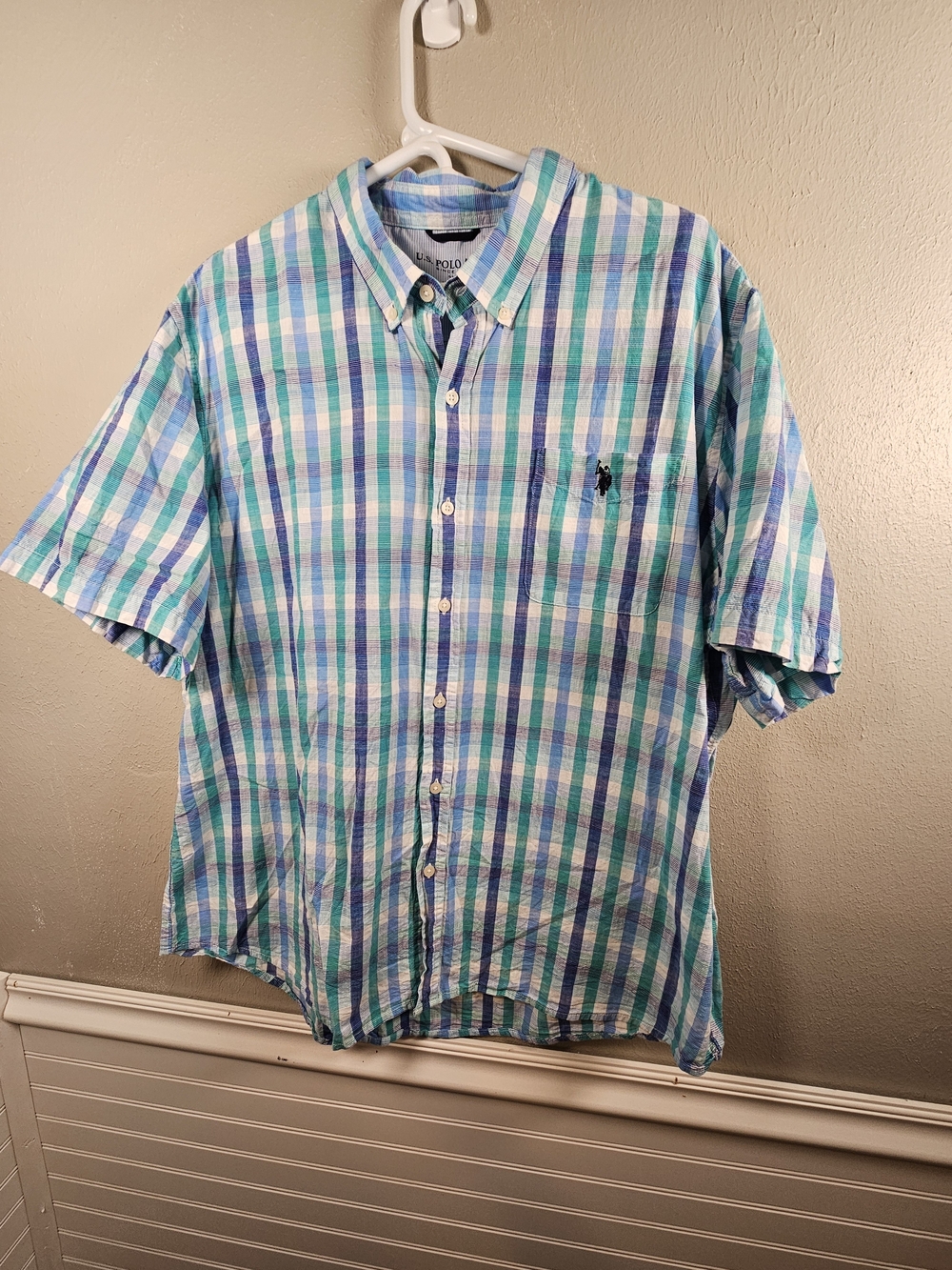 Polo by Ralph Lauren Blue & Green Plaid Short-Sleeve Button-Down Shirt